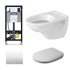 Toalettpaket Duravit D-Code med Vägghängd Toalettstol, Fixtur och Spolknapp