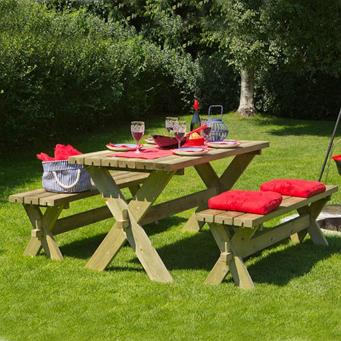 Trädgårdsmöbel PLUS Nostalgi Trägrupp Ute med 8 Sittplatser & Kryssben