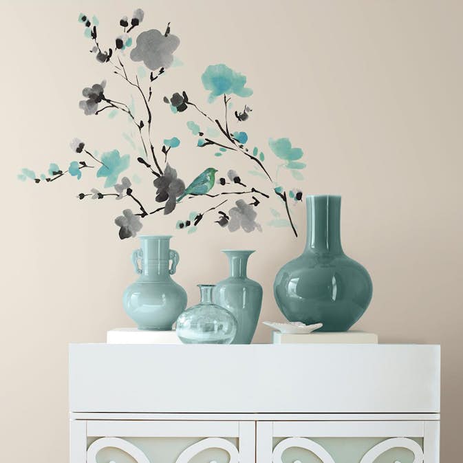 Väggdekor RoomMates Blossom WaterColor Bird Branch