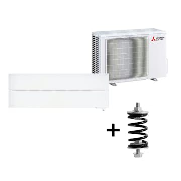 Mitsubishi Electric Hero 2.0 LN25 6,3kW Värme SCOP 5,2 Paket med Fjäderdämpare Luftvärmepump