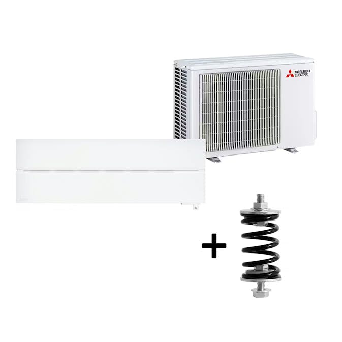 Mitsubishi Electric Hero 2.0 LN25 6,3kW Värme SCOP 5,2 Paket med Fjäderdämpare Luftvärmepump