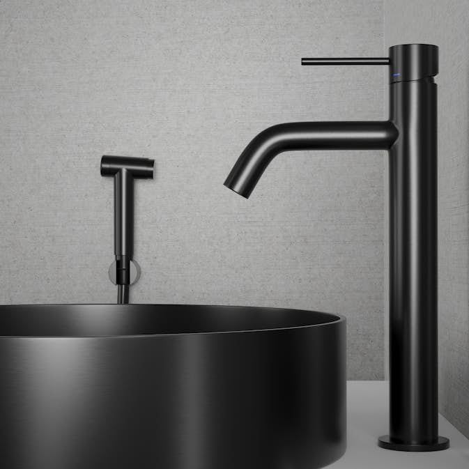 Tvättställsblandare Scandtap Steel Voyage High med Sidodusch