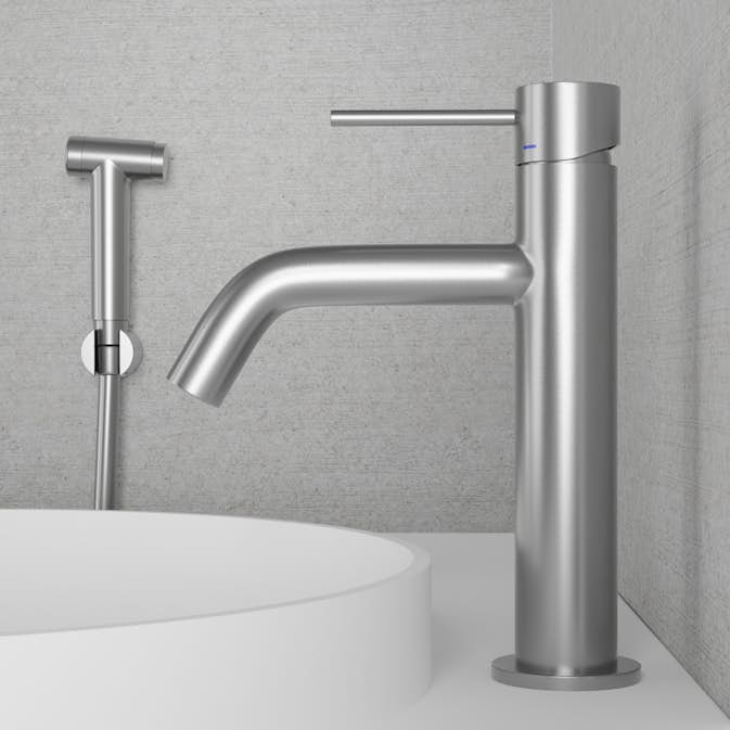 Tvättställsblandare Scandtap Steel Voyage Medium med Sidodusch