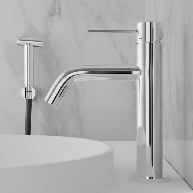 Tvättställsblandare Scandtap Steel Voyage Medium med Sidodusch