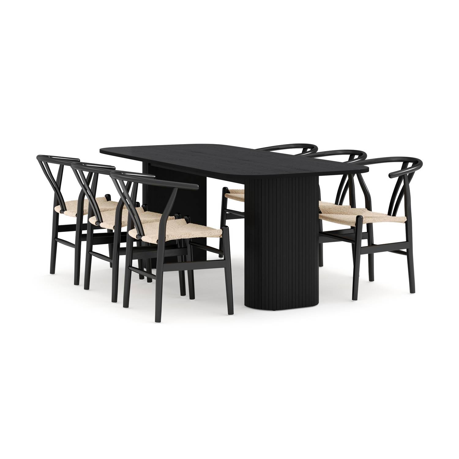 Matgrupp Bark Kopparbo Rektangulärt Matbord 200x90 cm med 6 Dastoori Matstol Svart