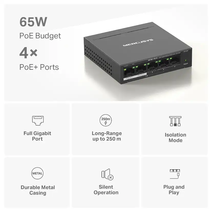 Desktop Switch Mercusys MS105GP 5-Port Gigabit with 4-Port PoE+