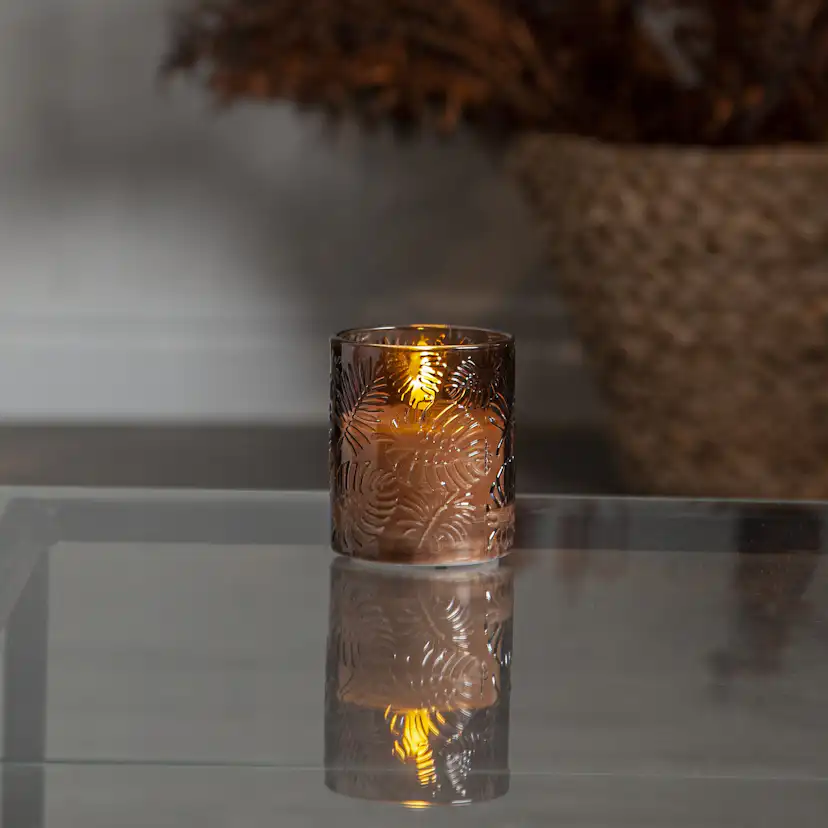 LEDBlockljus Flamme Leaf Brun, D: 85 mm