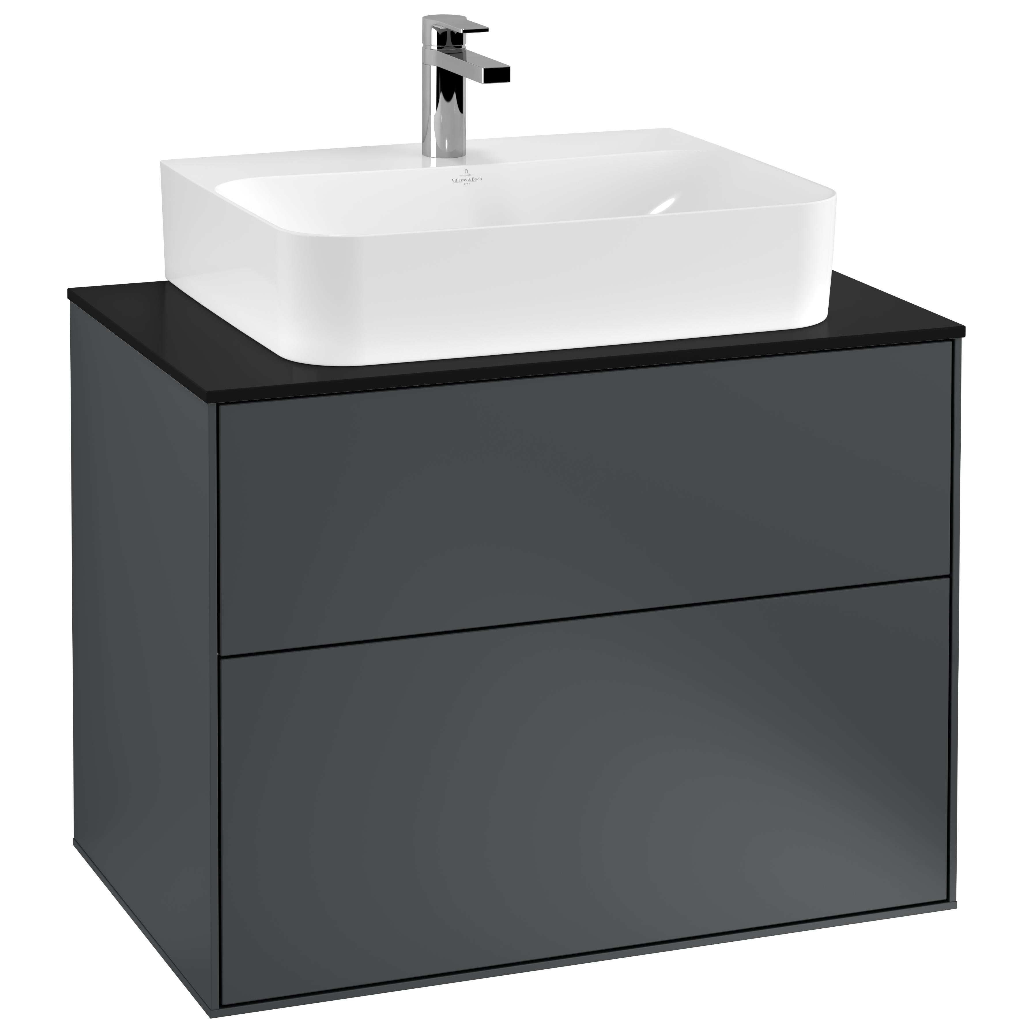 Tvättställsskåp Villeroy & Boch Finion F09200HG Midnattsblå Mattlack, B: 800 mm med bänkskiva i Mattsvart glas