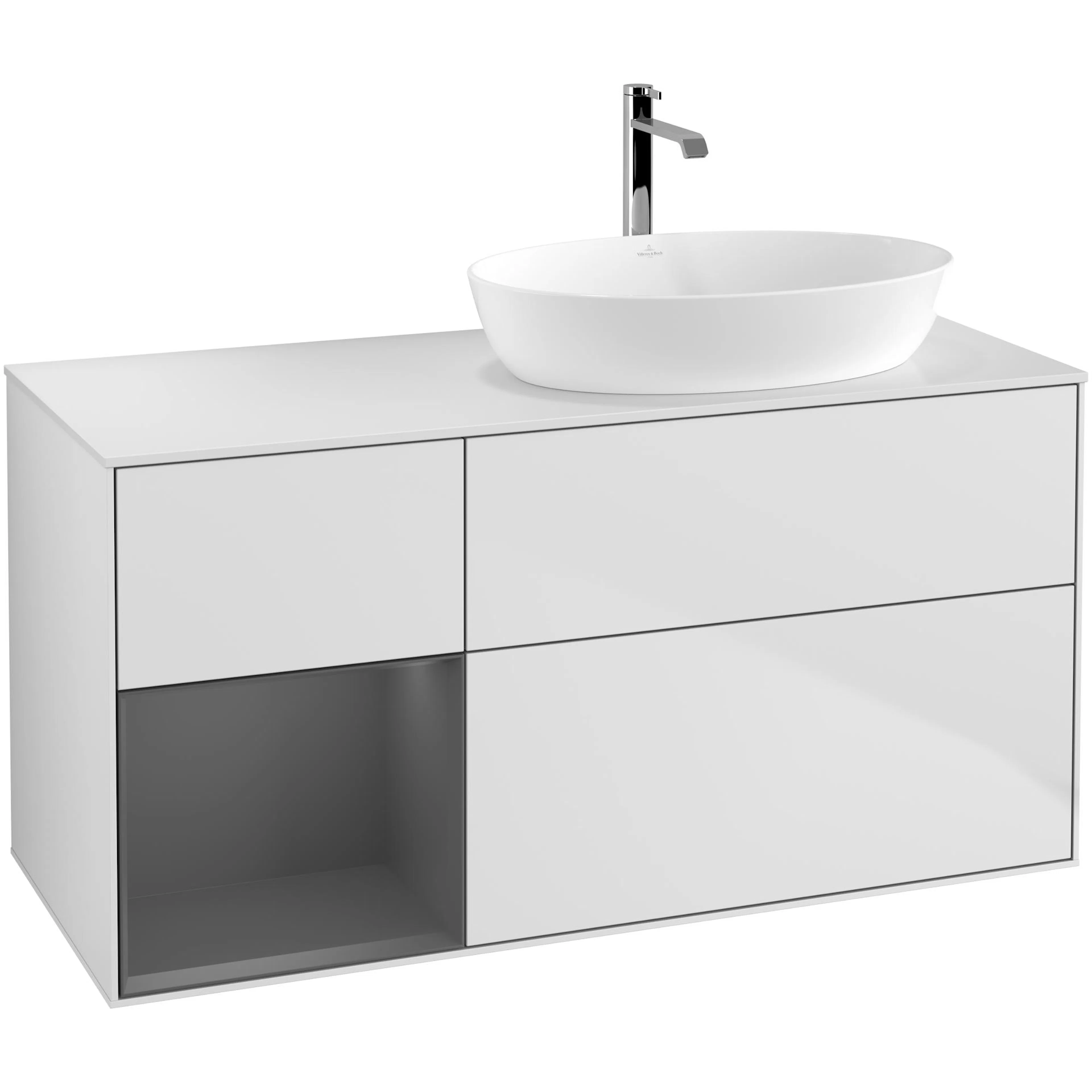 Tvättställsskåp Villeroy & Boch Finion med 3 Lådor Hylla och Bänkskiva för Ocentrerat Tvättställ från Artis & Collaro
