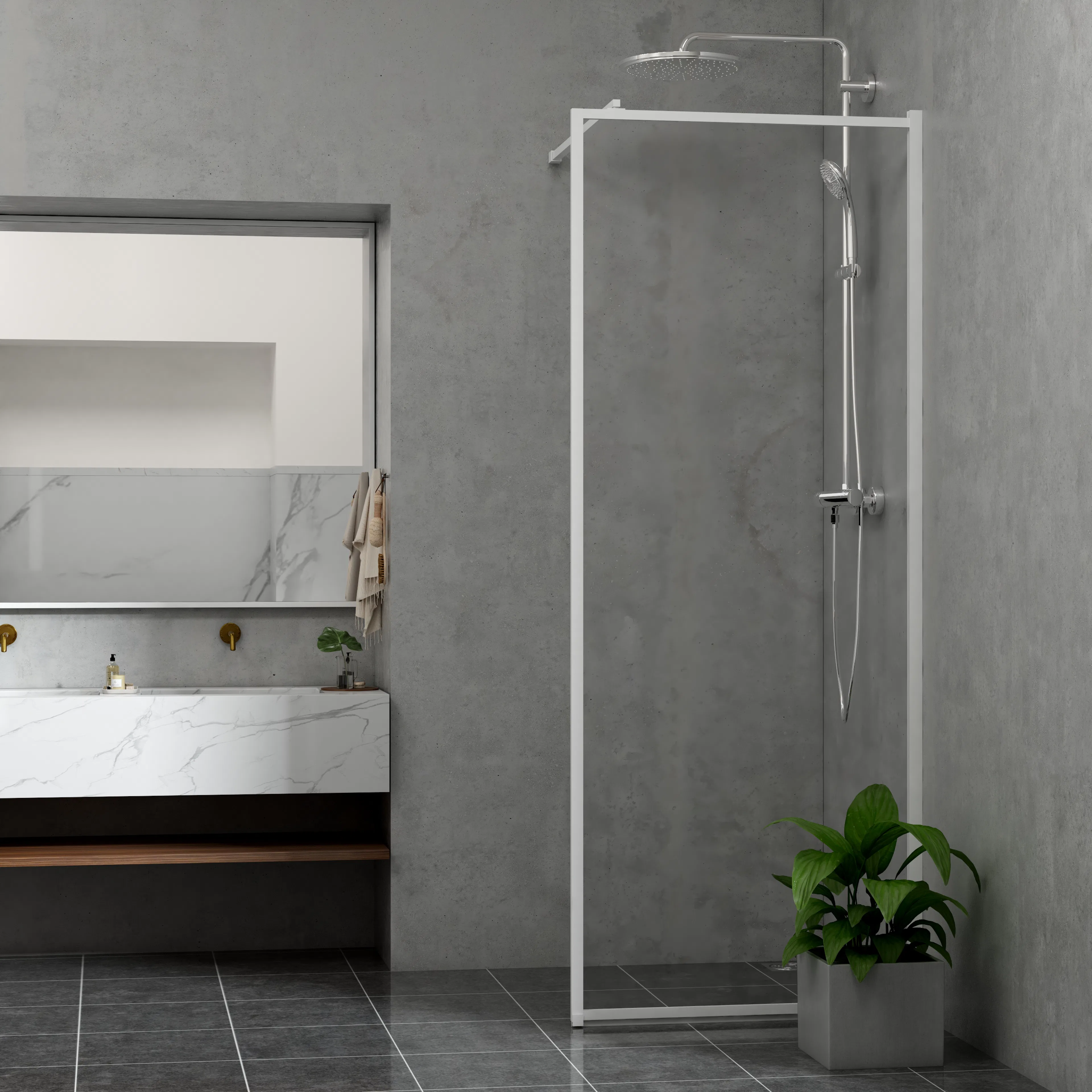 Duschvägg Bathlife Profil Rak Vit