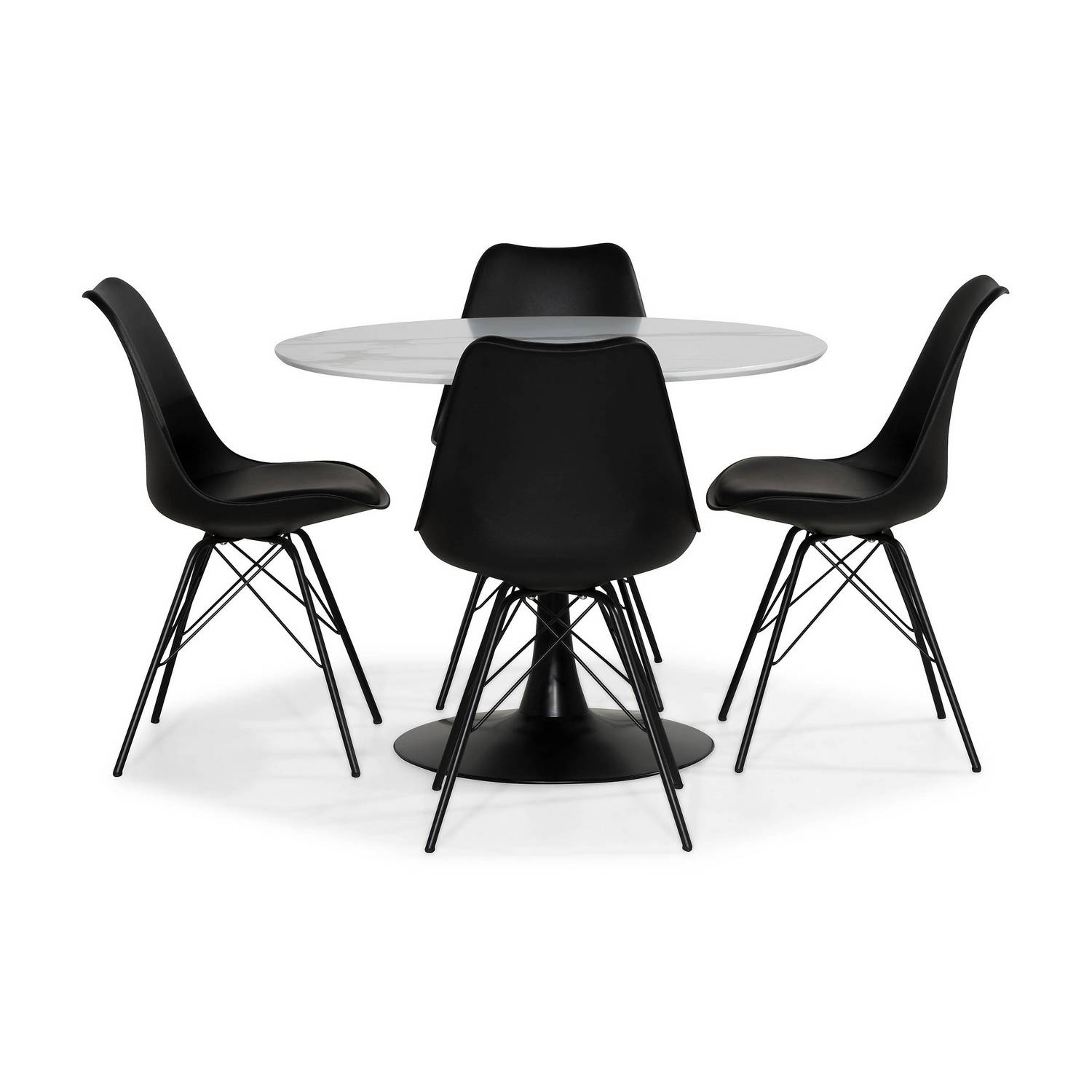 Matgrupp Basic Home Caitly Runt Matbord 100 Svart Bas cm med 4 Shell Matstol