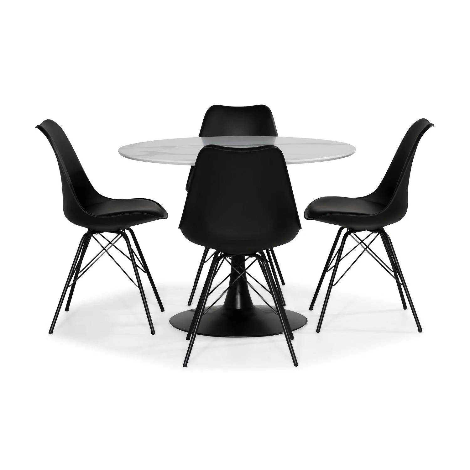 Matgrupp Basic Home Caitly Runt Matbord 100 Svart Bas cm med 4 Shell Matstol