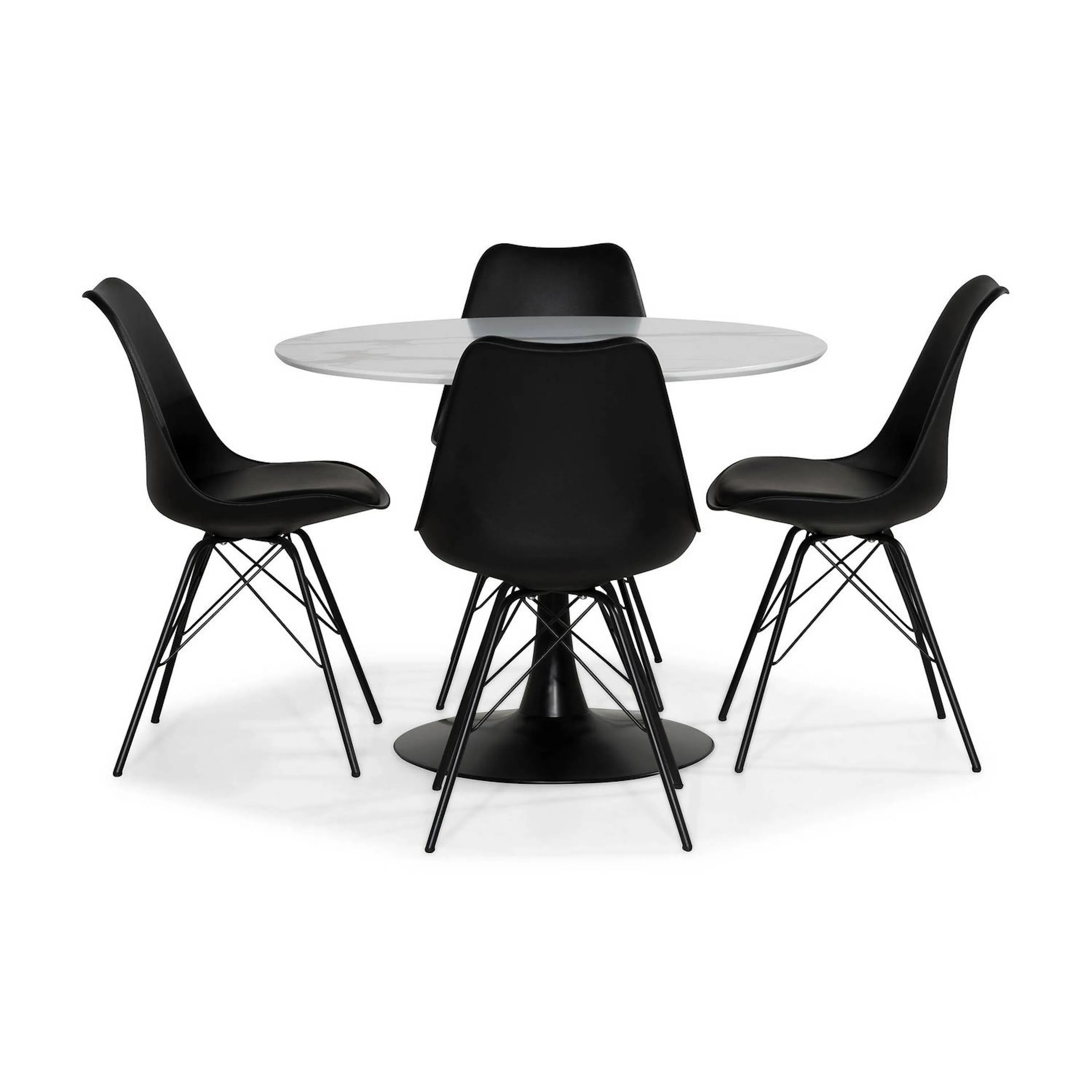 Matgrupp Basic Home Caitly Runt Matbord 100 Svart Bas cm med 4 Shell Matstol