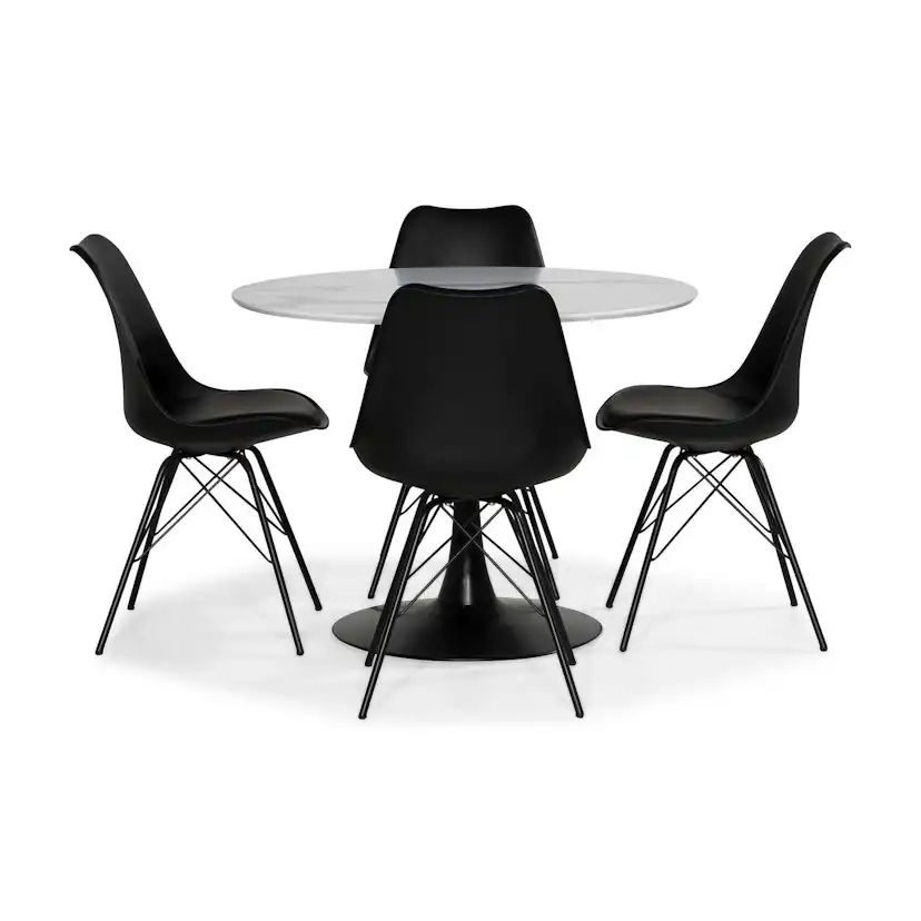 Matgrupp Basic Home Caitly Runt Matbord 100 Svart Bas cm med 4 Shell Matstol