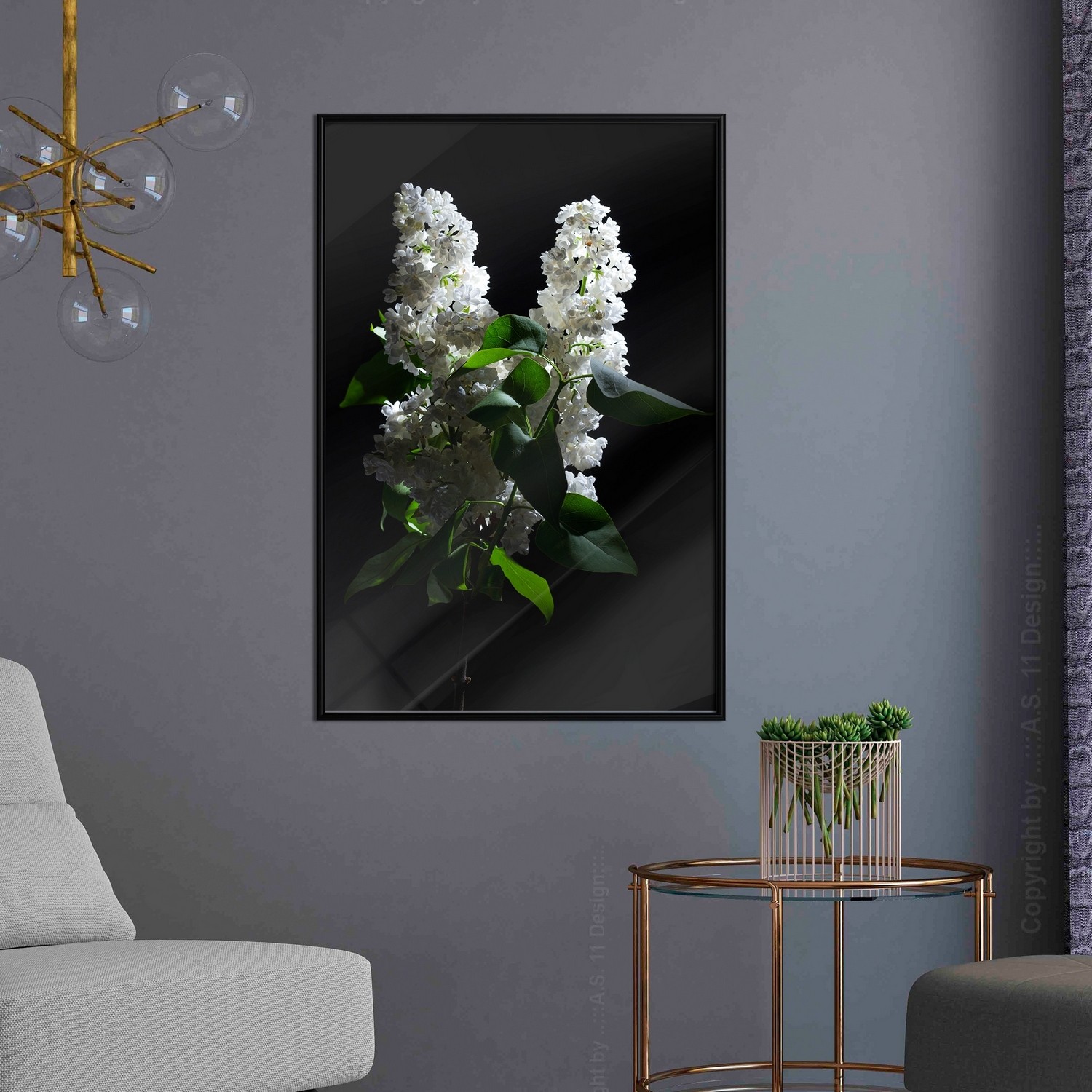 Affisch - Lilacs at Night [Poster] 40x60 Svart ram, 40x60 cm