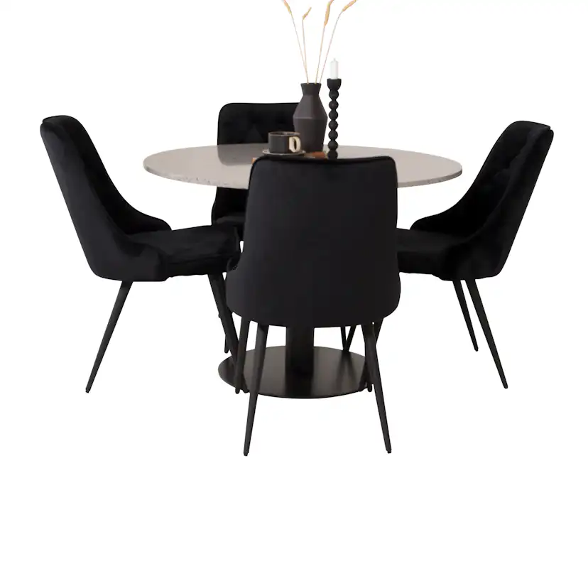 Matgrupp Venture Home Roxanna Grå Bord med 4 Vera Stolar Sammet