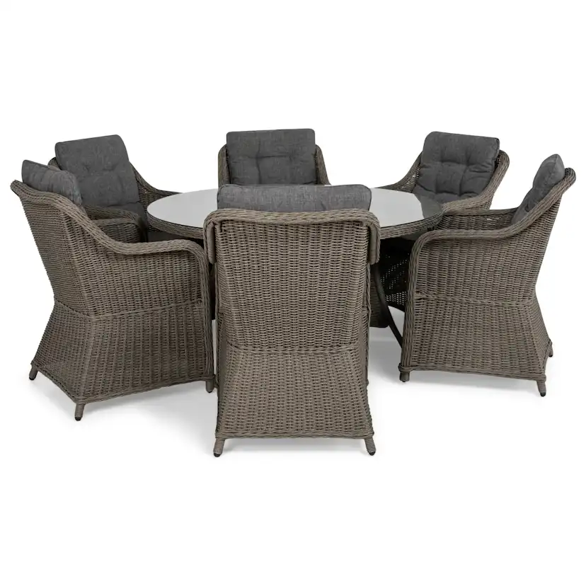 Matgrupp Comfort Garden Marcus Rund 140 med 6 Fåtöljer och Dynor