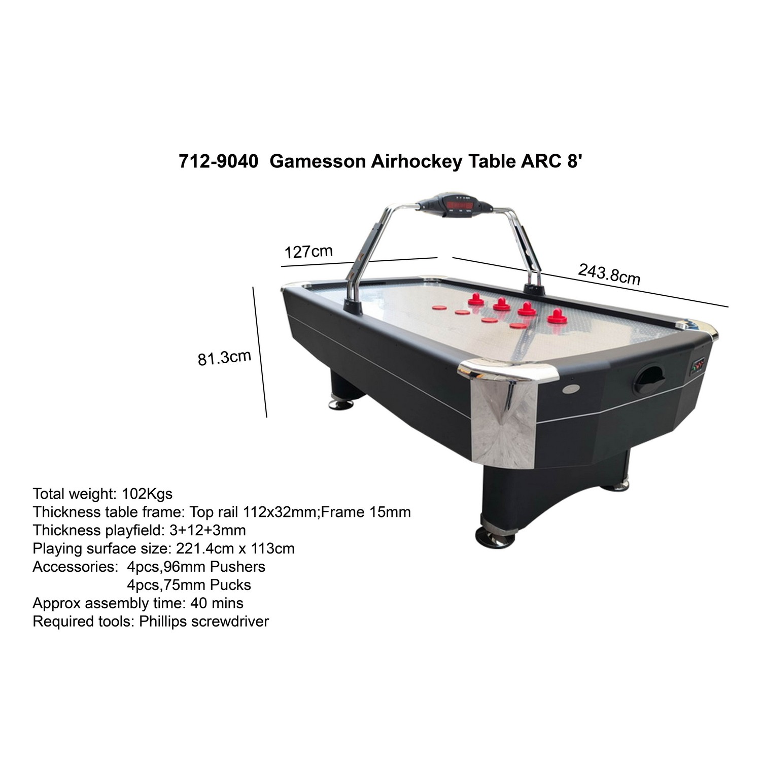 Airhockeybord Hockeyspel Gamesson ARC Metall 7,5