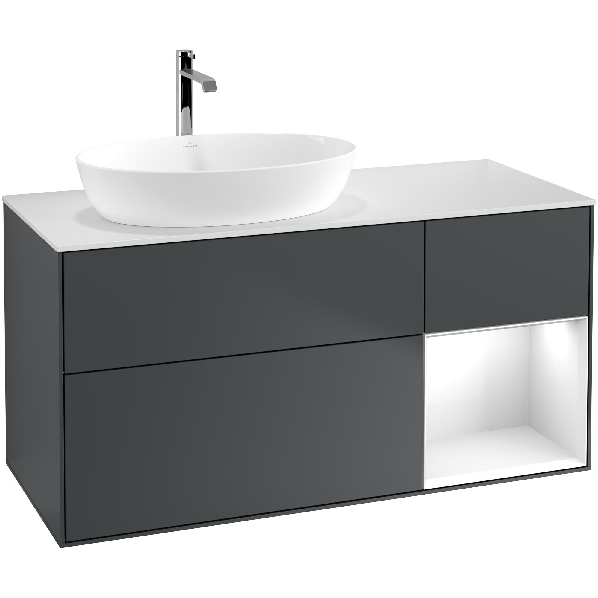 Tvättställsskåp Villeroy & Boch Finion med 3 Lådor Hylla och Bänkskiva för Ocentrerat Tvättställ från Artis & Collaro