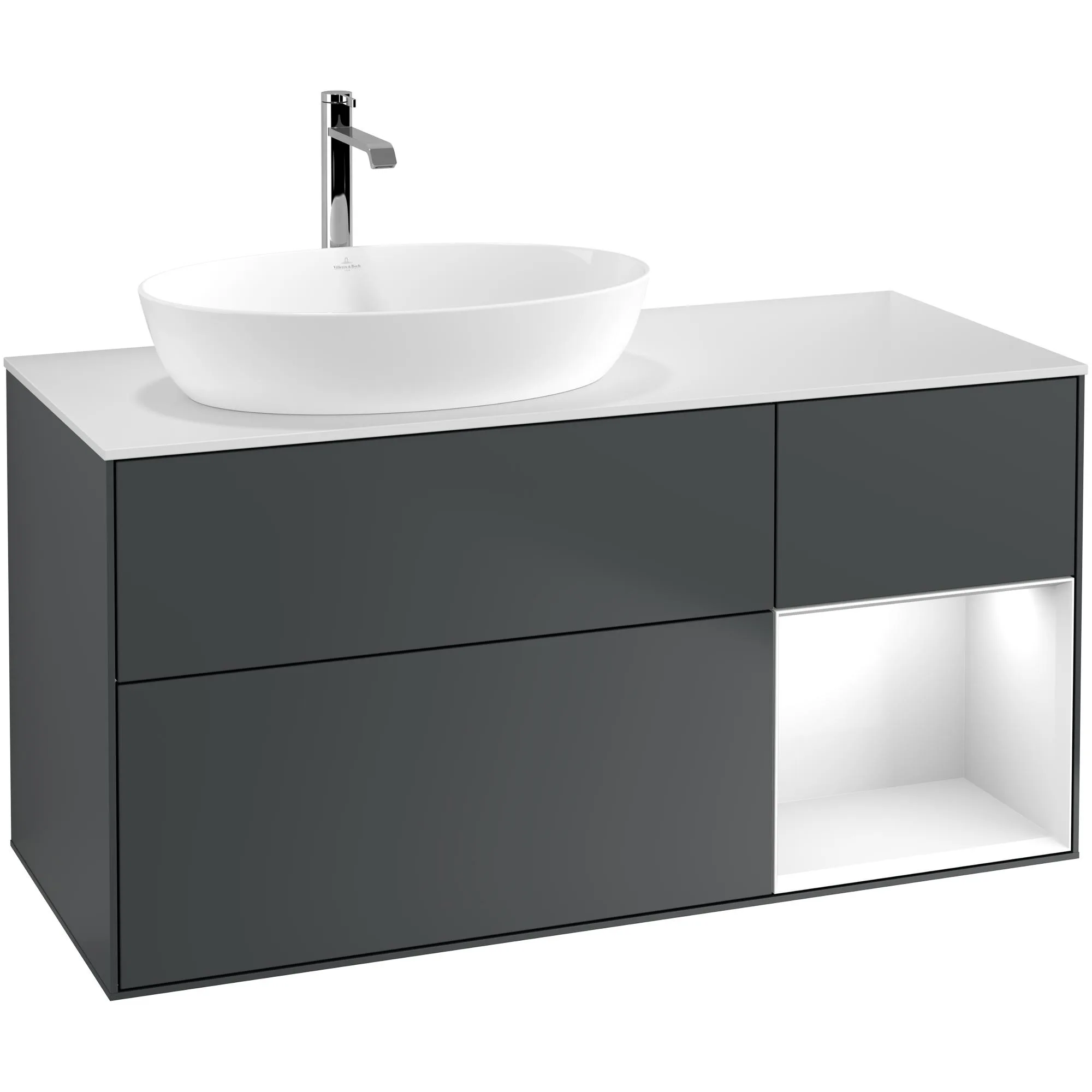Tvättställsskåp Villeroy & Boch Finion med 3 Lådor Hylla och Bänkskiva för Ocentrerat Tvättställ från Artis & Collaro