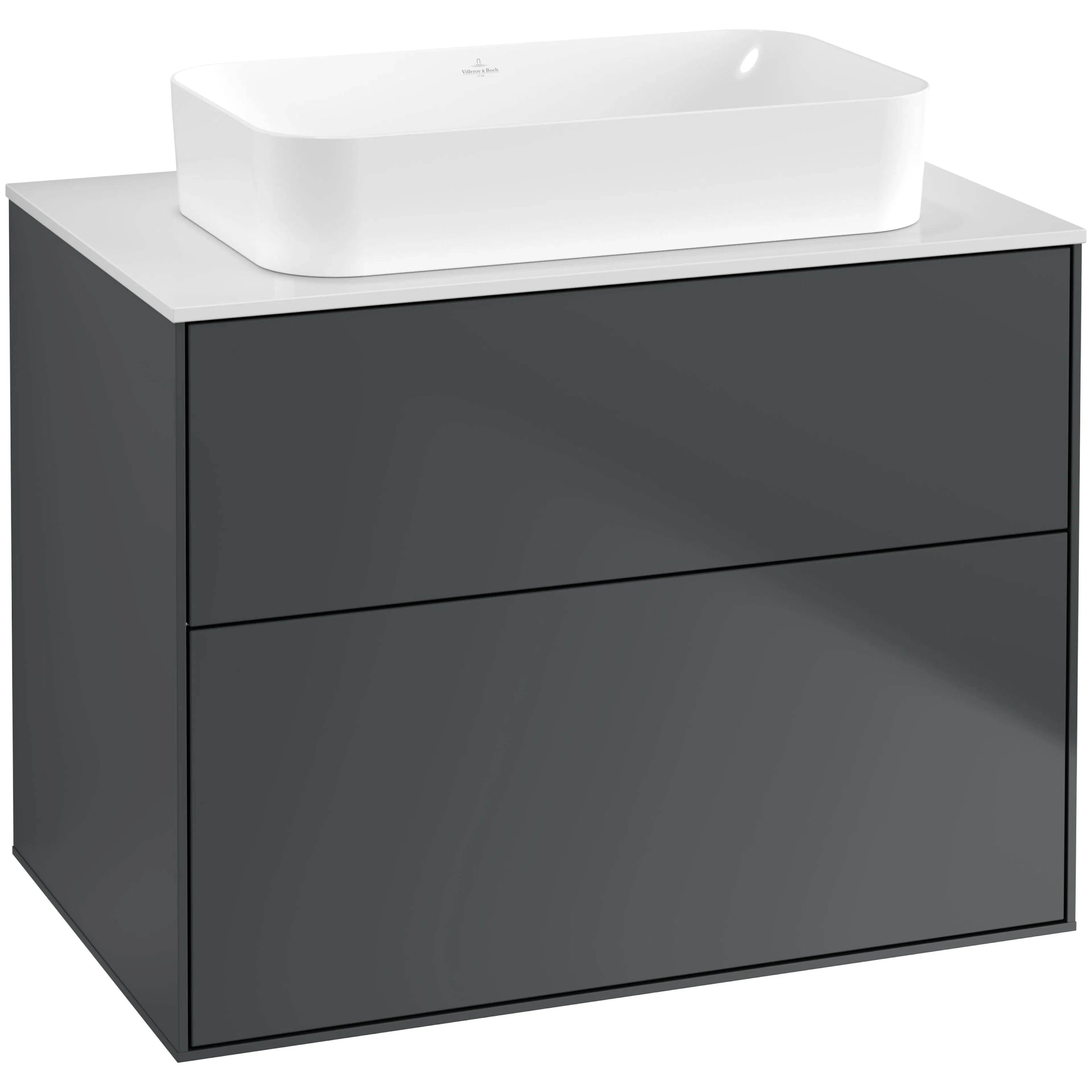 Tvättställsskåp Villeroy & Boch Finion F63100HG Midnattsblå Mattlack B: 800 mm med bänkskiva i Mattvitt glas utan Blandarhål