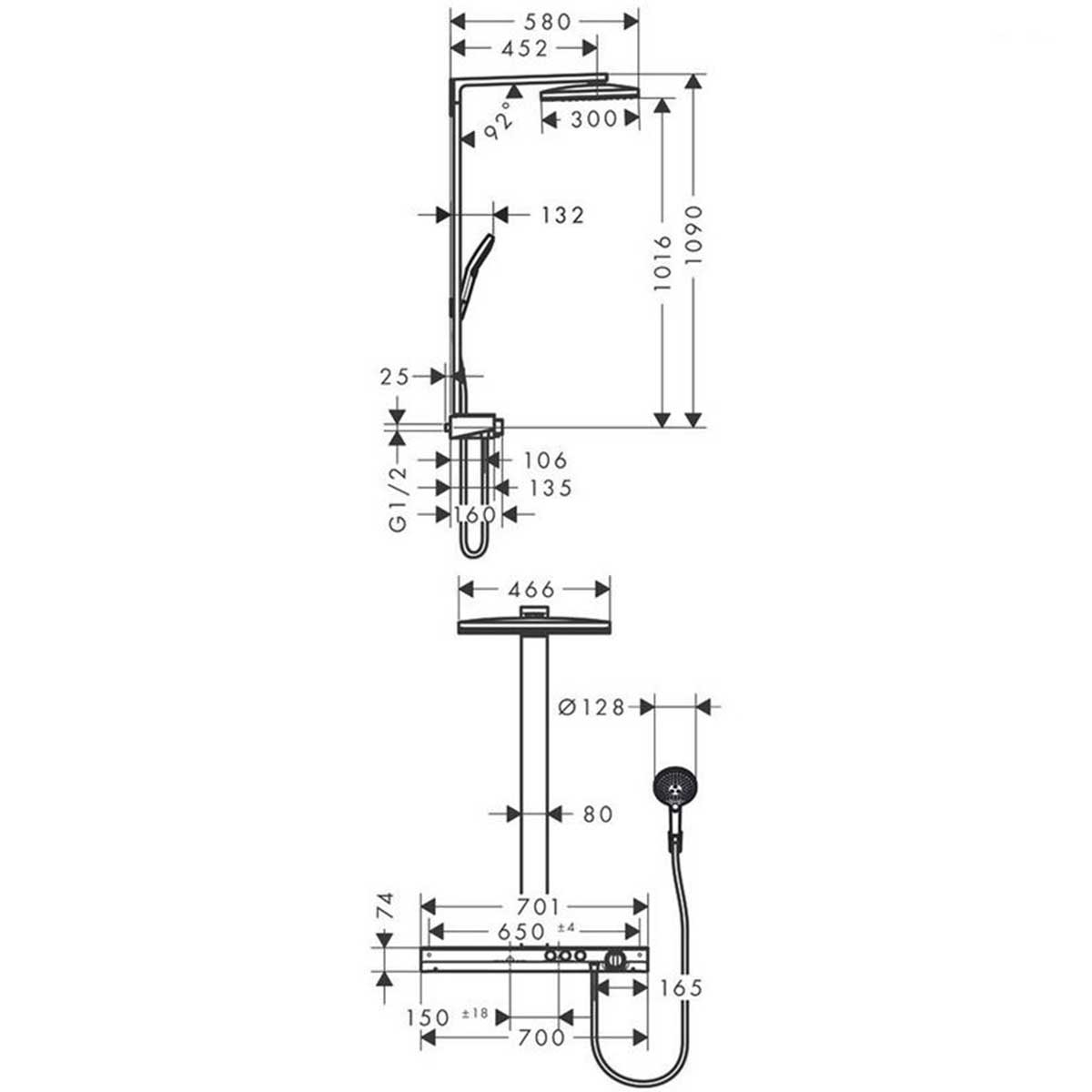 Takduschset Hansgrohe Rainmaker Select 460 2jet Showerpipe E Med EcoSmart