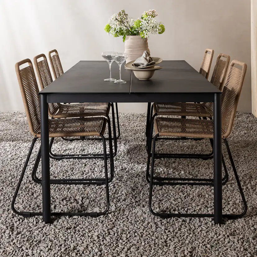 Matgrupp Utomhus Venture Home Modena 200x100 cm med 6 Lindos StapelTrädgårdsstolar