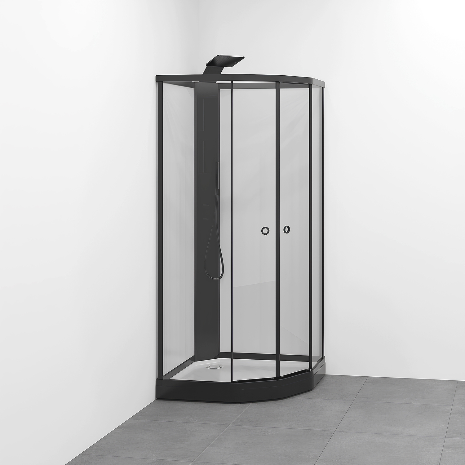Flow kabin Semi Infälld Bland 91x81 Svart Klar/Vit bakvägg 910x810 mm, Svart Profil, Klarglas/Vit bakvägg