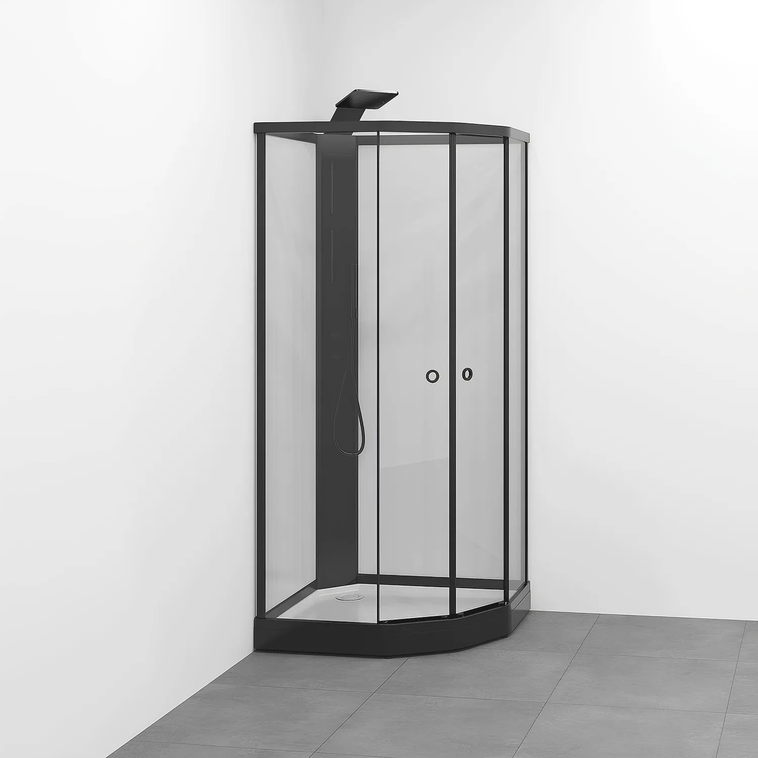 Flow kabin Semi Infälld Bland 81x91 Svart Klar/Vit bakvägg 810x910 mm, Svart Profil, Klarglas/Vit bakvägg
