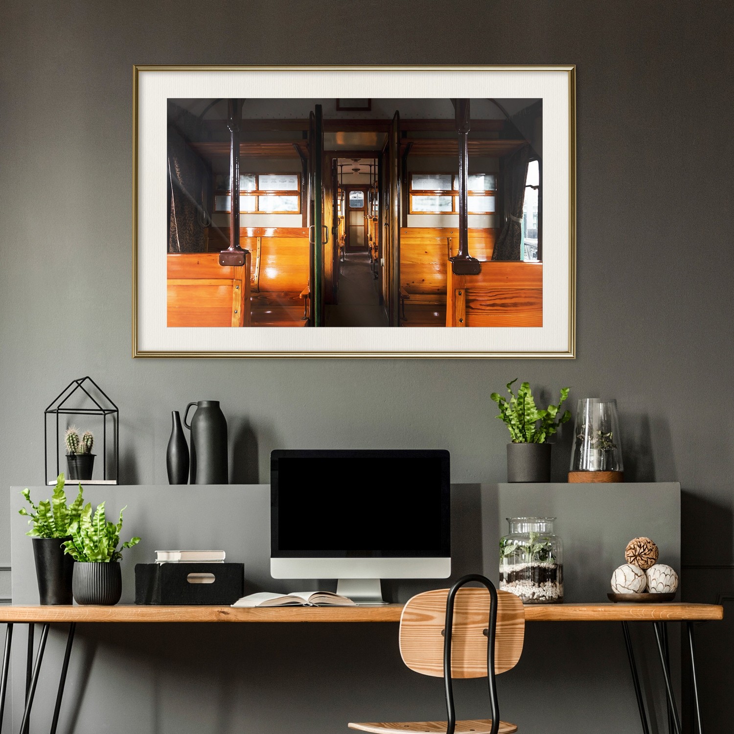Affisch - Long Journey [Poster] 90x60 Guld ram med passepartout, 90x60 cm