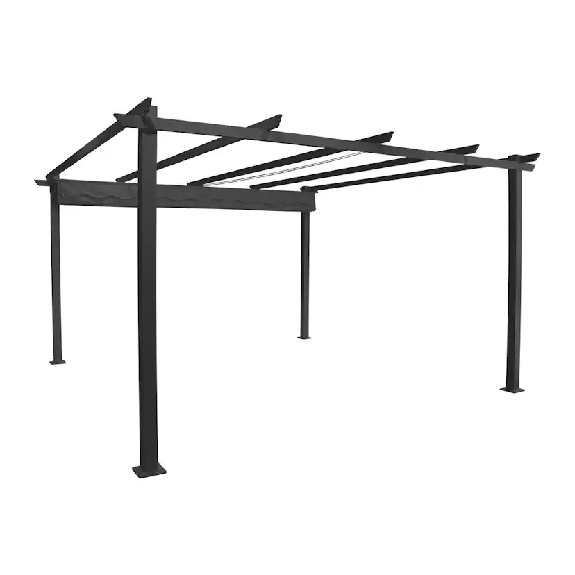 Pergola Skugga 4X4M Svart Ram Mörkgrått Tyg