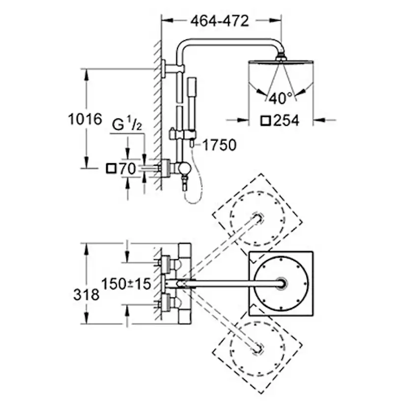 Takduschset Grohe Rainshower F-Series System 254
