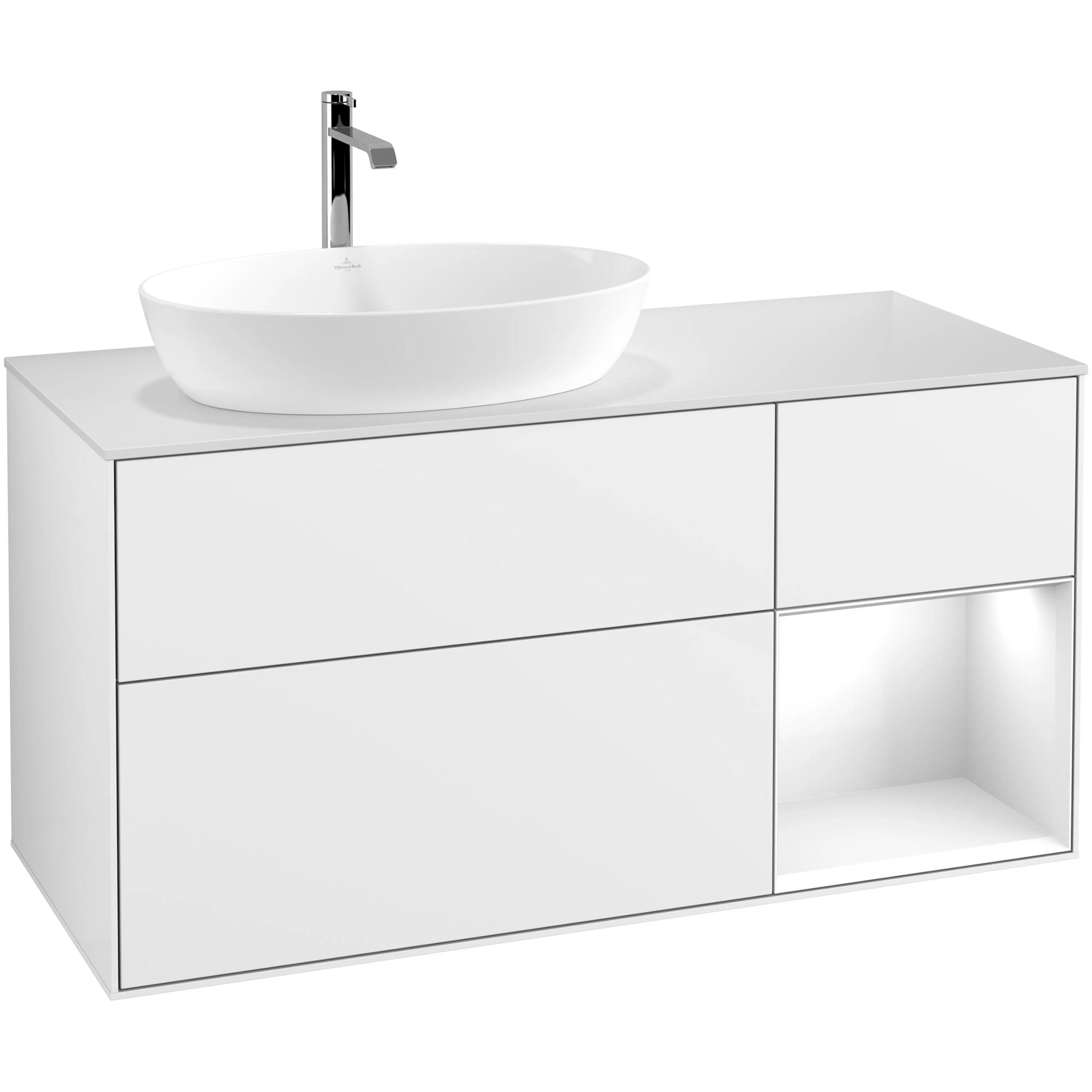 Tvättställsskåp Villeroy & Boch Finion med 3 Lådor Hylla och Bänkskiva för Ocentrerat Tvättställ från Artis & Collaro