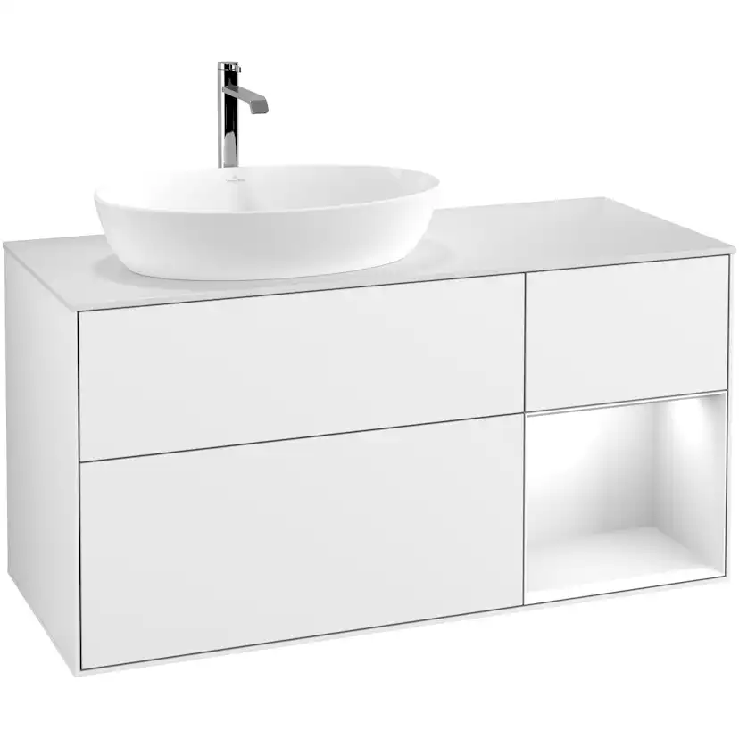 Tvättställsskåp Villeroy & Boch Finion med 3 Lådor Hylla och Bänkskiva för Ocentrerat Tvättställ från Artis & Collaro