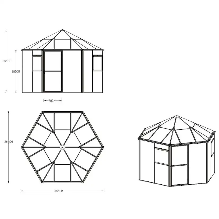 Växthus Metalcraft 7,8 kvm Svart Hexagon