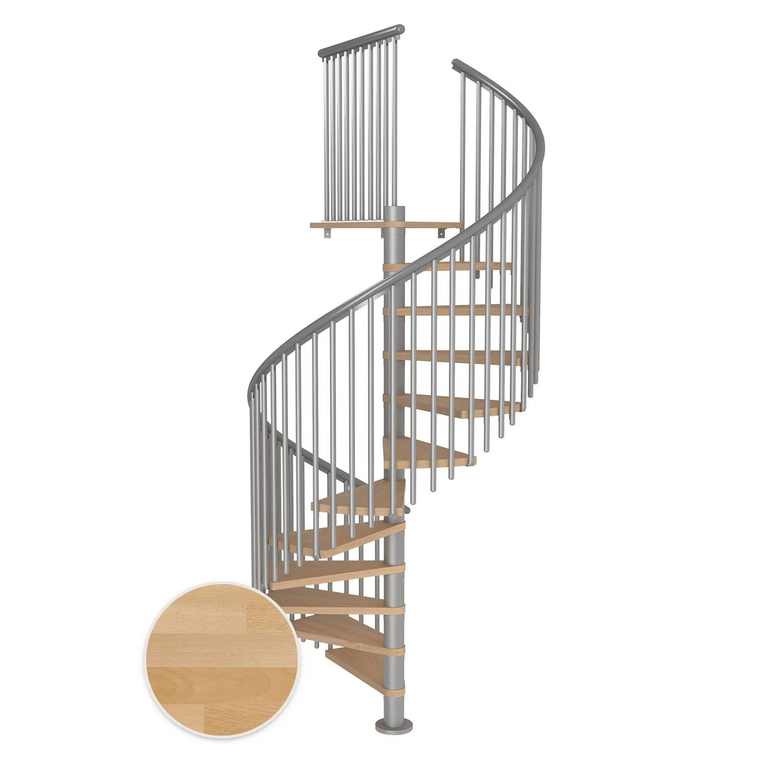 MONTREAL spiral bok oljad pearl grey CLASSIC5 12T Ø160 Pearl Grey, Golv till golv höjd: 2700-3090 mm, 12+1 steg