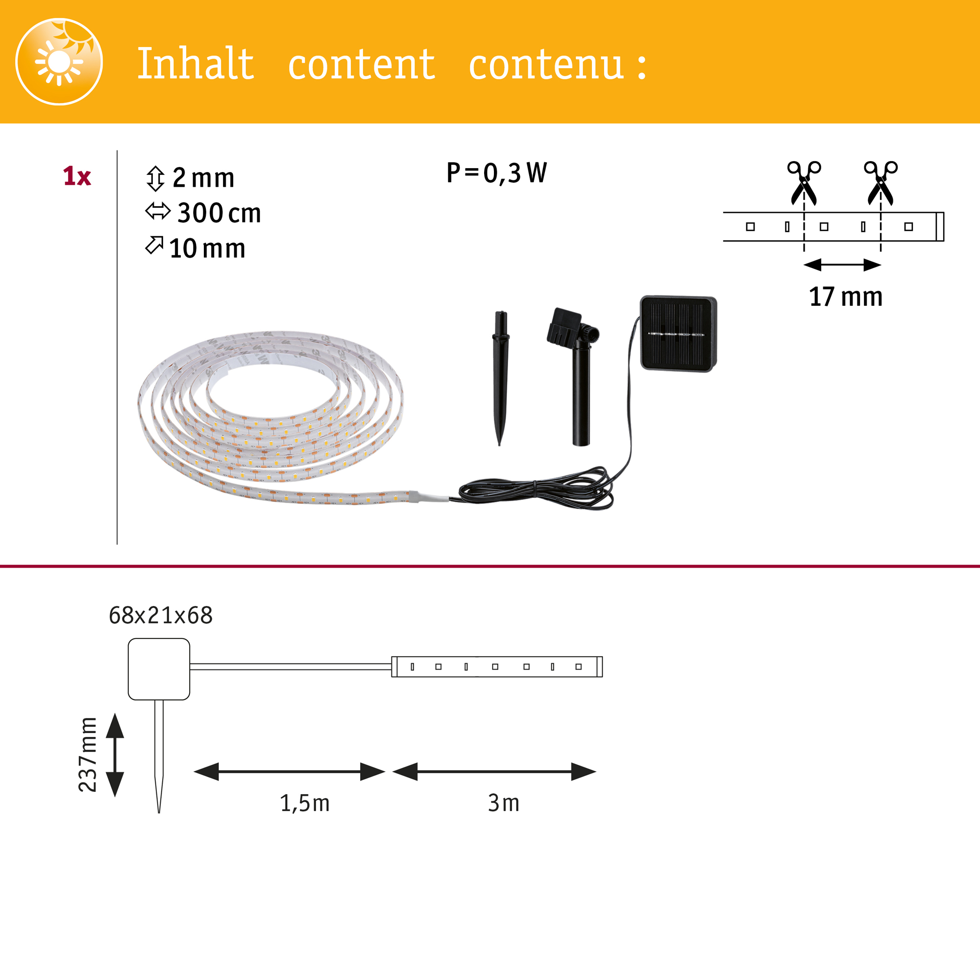 Solcellsljusslinga LED Paulmann Ljusstrip 3 m inkl. skymningssensor och batteri IP44 Ljus: Warm White