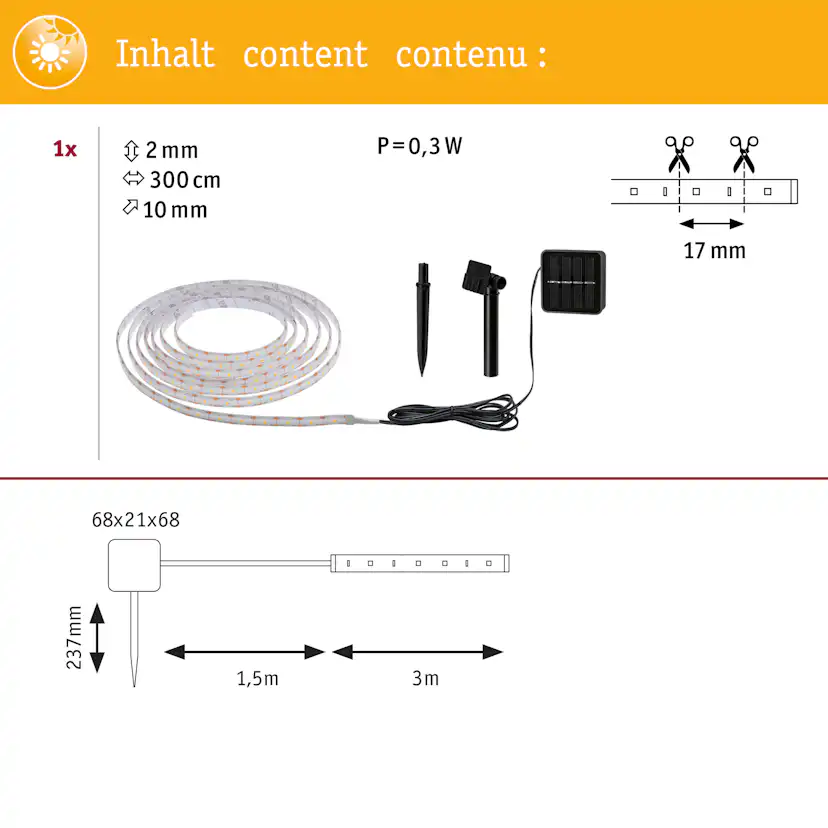 Solcellsljusslinga LED Paulmann Ljusstrip 3 m inkl. skymningssensor och batteri IP44 Ljus: Warm White