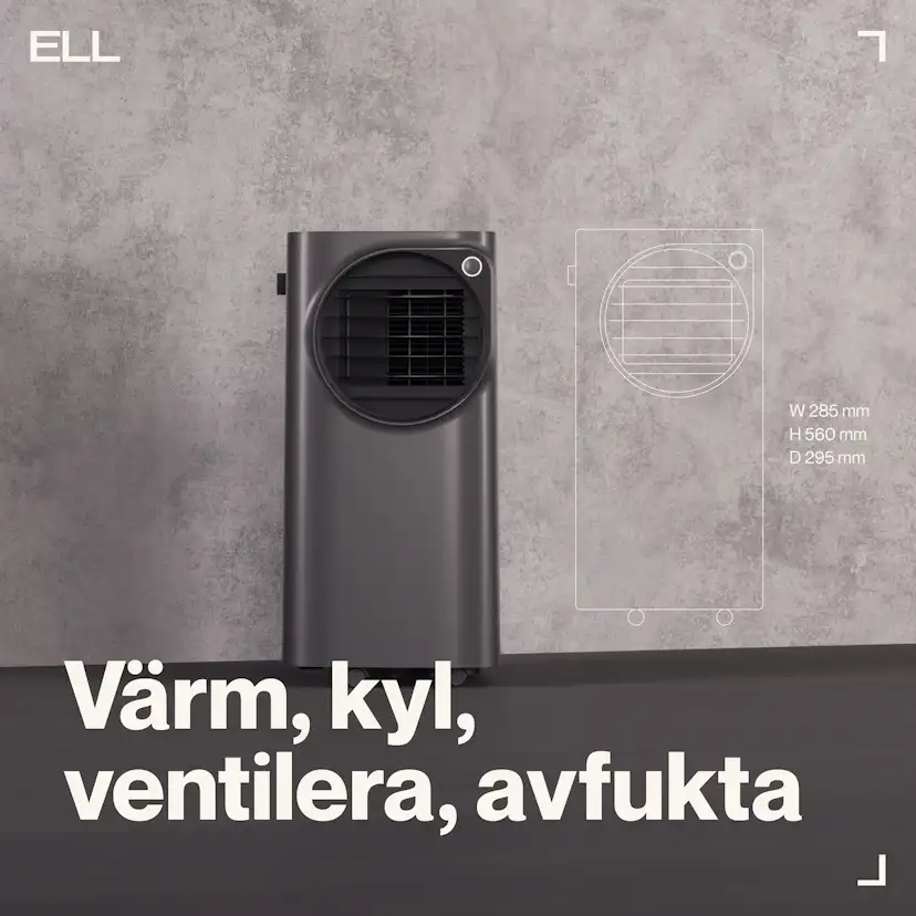 Portabel AC ELL Atmos 12000BTU 4-i-1 Funktion Kyla/Värme/Avfuktning/Ventilation