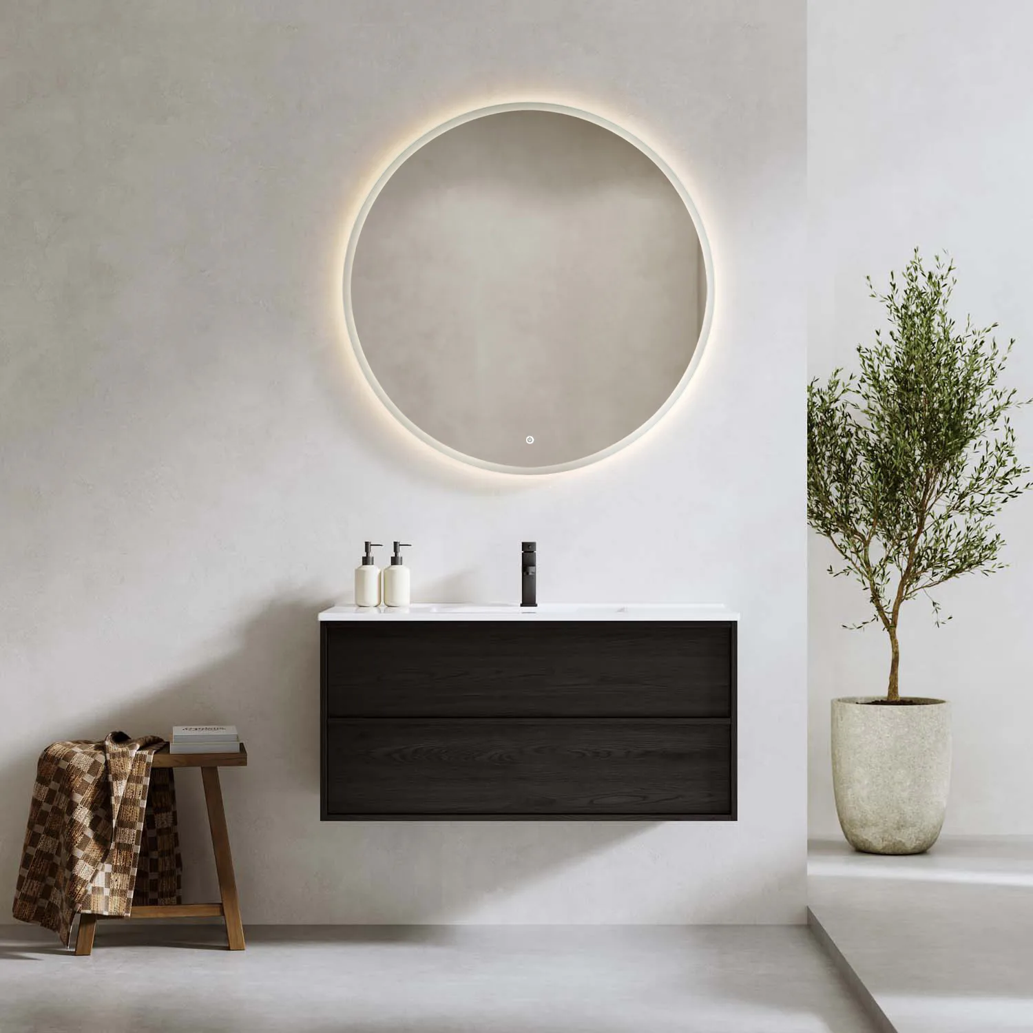 Tvättställsskåp Bathlife Charm med Tvättställ och Spegel Skina