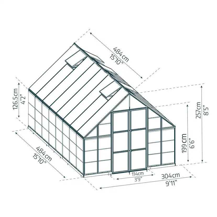 Växthus Canopia by Palram Balance Aluminiumram med UV-Skyddad Polykarbonat & Ventilationsfönster, 14,3 m²