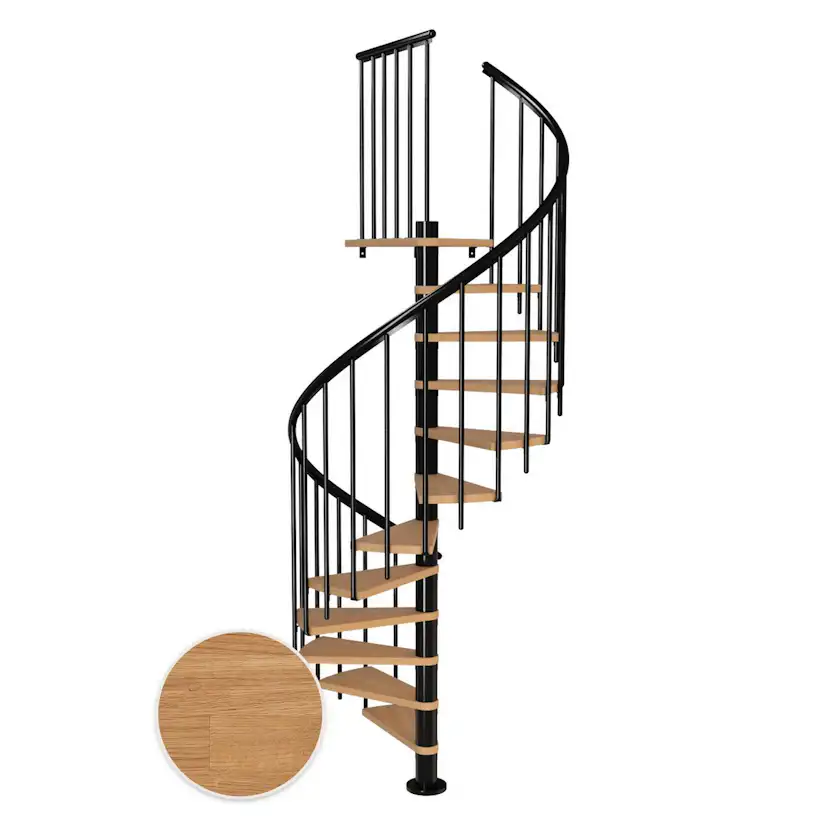 MONTREAL spiral ek oljad svart CLASSIC3 14T Ø140 Svart, D: 1400 mm, Golv till golv höjd: 3120-3570 mm, 14+1 steg