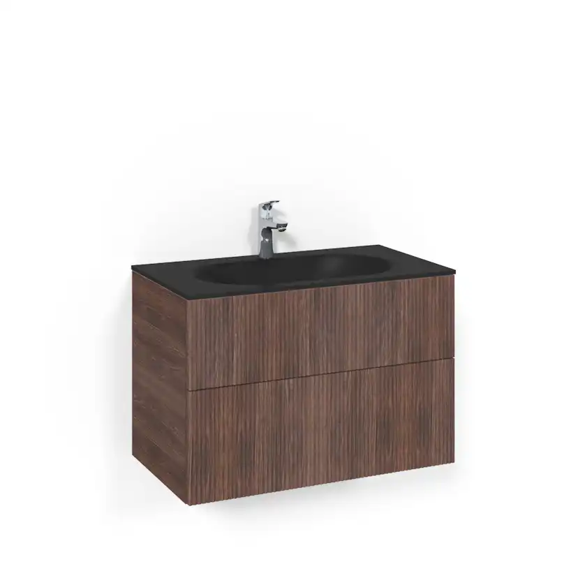 Crown Kom 80x45 B.ask Li MsG Brun Ask, 800 mm, Glastvättställ Mattsvart, Utan Pushfunktion