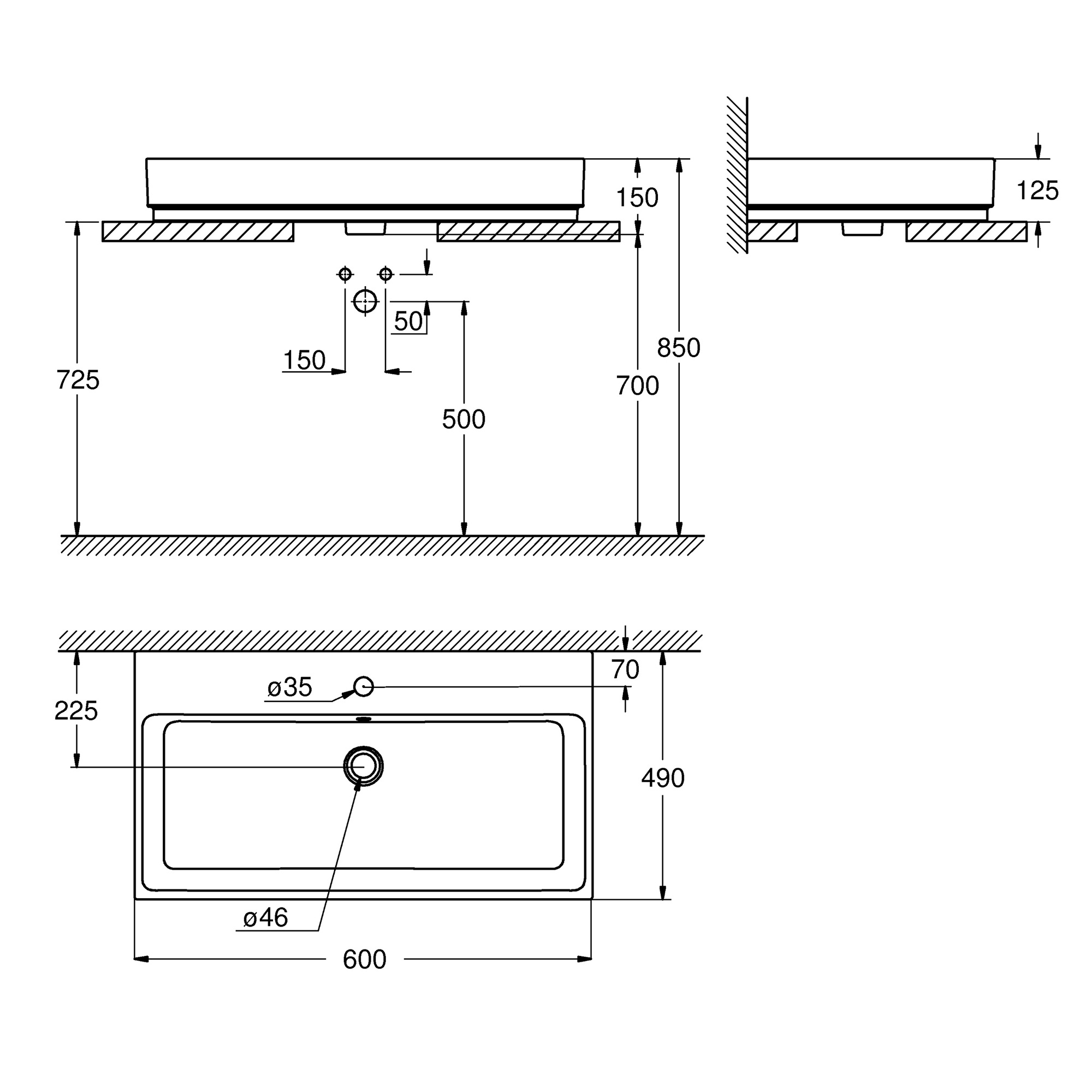 Tvättställ Grohe Cube Ceramic 39477 60 cm Bänktvättställ