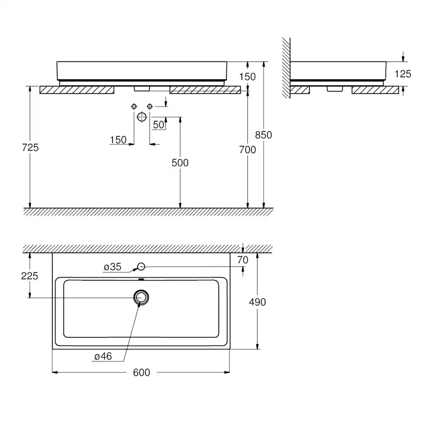 Tvättställ Grohe Cube Ceramic 39477 60 cm Bänktvättställ