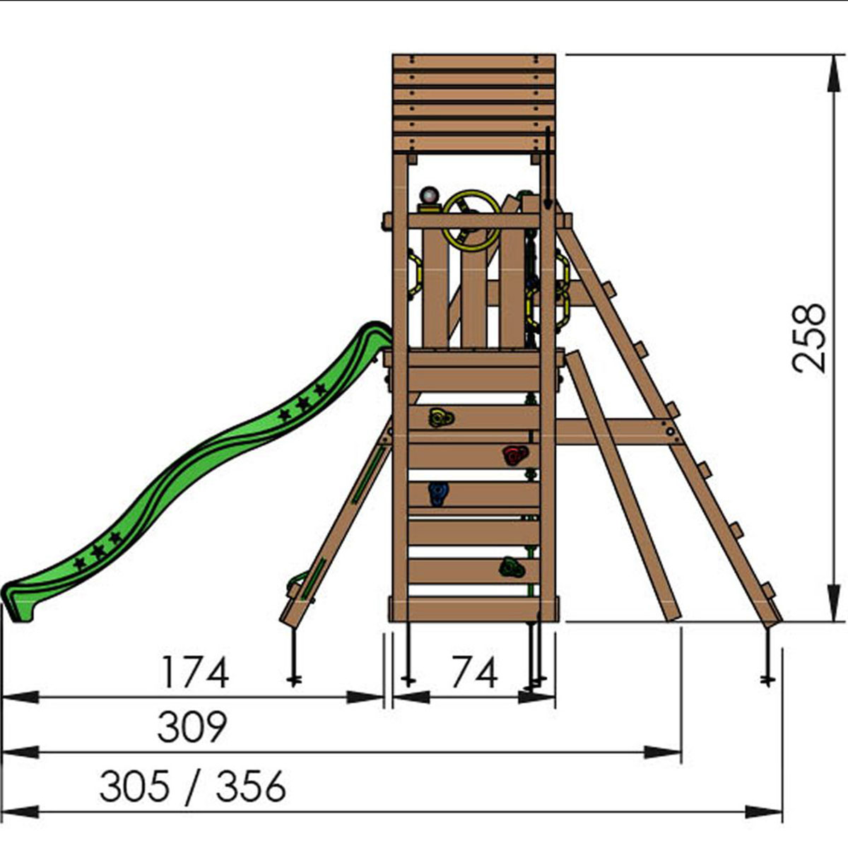 Jungle Gym Cocoon med klätterställning, 2 gungor och mörkgrö Grön