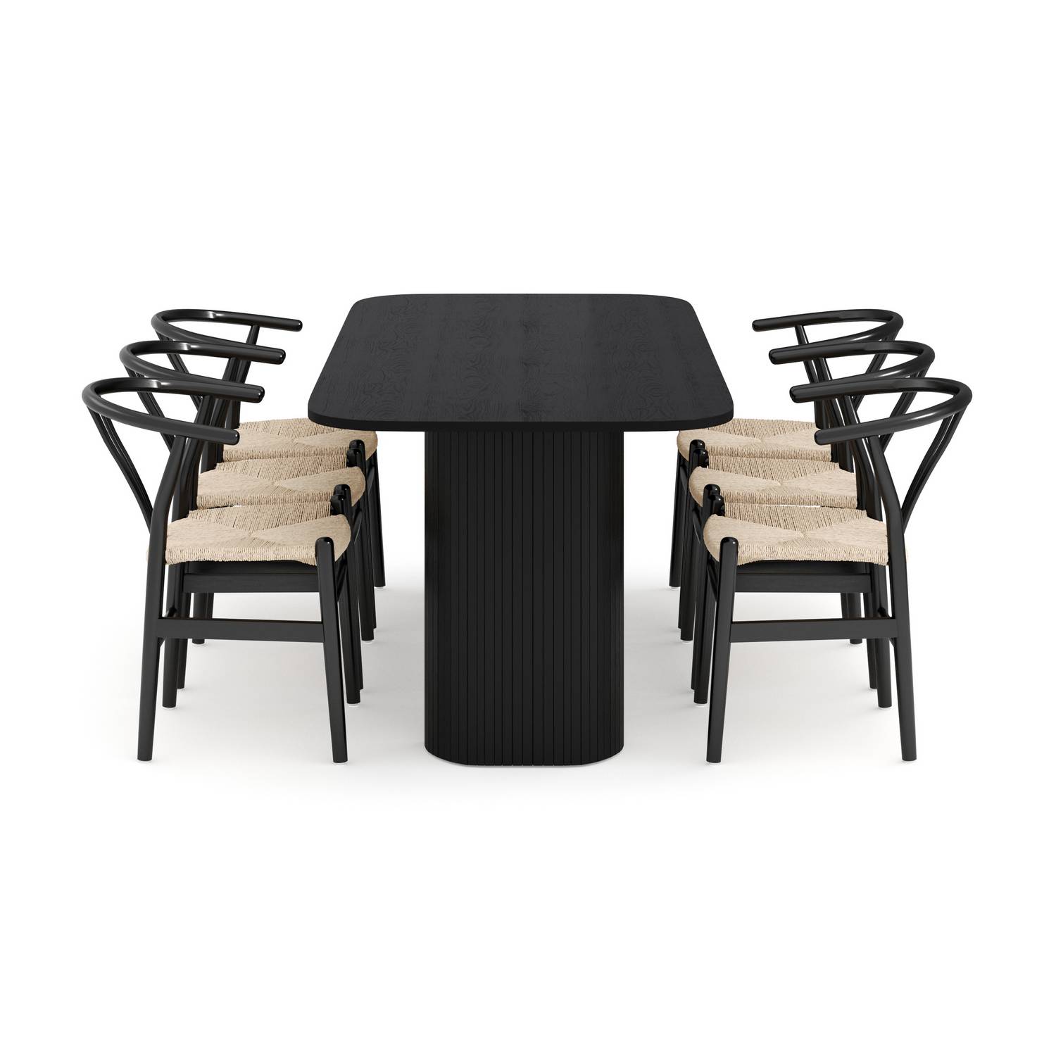 Matgrupp Bark Kopparbo Rektangulärt Matbord 200x90 cm med 6 Dastoori Matstol Svart