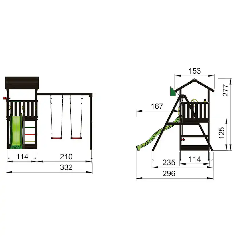 Lektorn Jungle Gym Casa inkl. swing module xtra och rutschkana, grundmålat svart