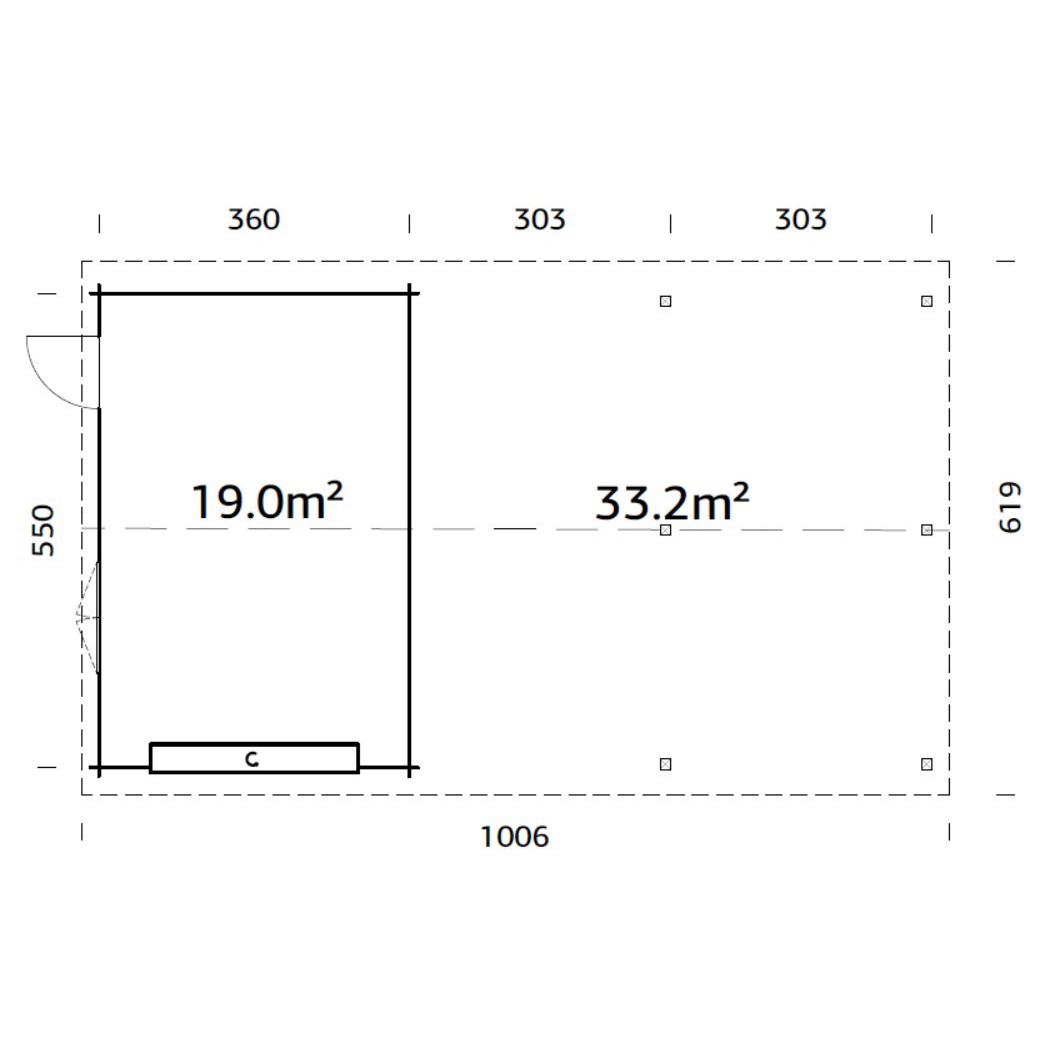 Roger 19,0+33,2 m2 with sectional door PNT7042W2 Målad ljusgrå RAL7042 + vit RAL9016