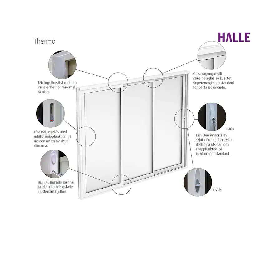 Skjutbart Dörrparti Halle Thermo 4 Dörrar 2 Spår Vit